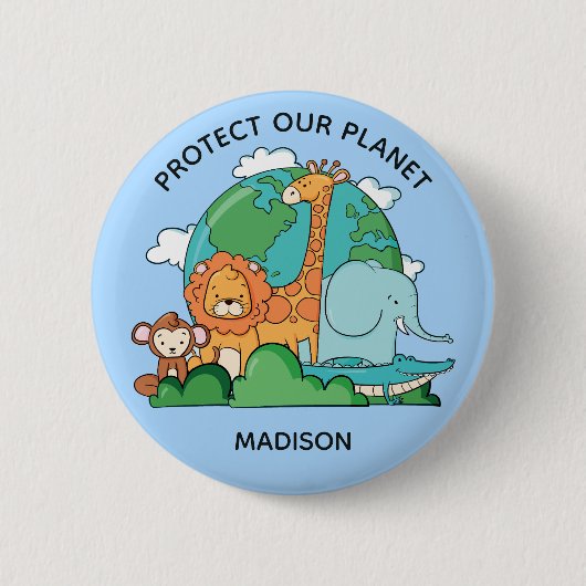 Aangepaste tekst Aarde met dieren Ronde Button 5,7 Cm (Voorkant)