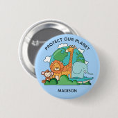 Aangepaste tekst Aarde met dieren Ronde Button 5,7 Cm (Voorkant /achterkant)