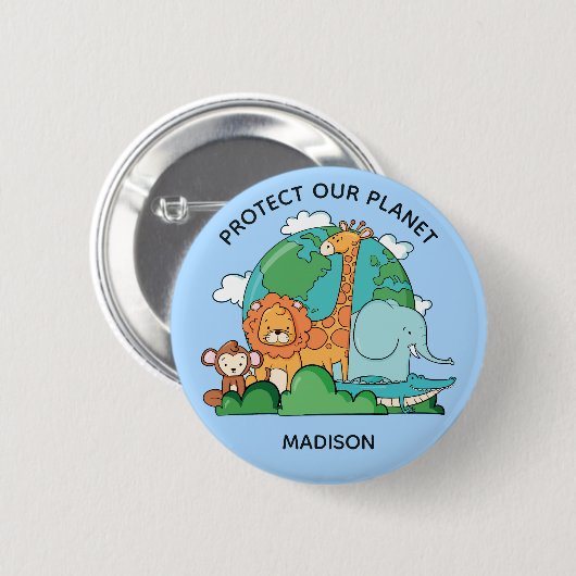 Aangepaste tekst Aarde met dieren Ronde Button 5,7 Cm (Voorkant /achterkant)