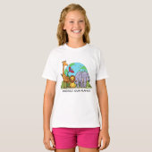 Aangepaste tekst Aarde met dieren T-shirt (Voorkant volledig)