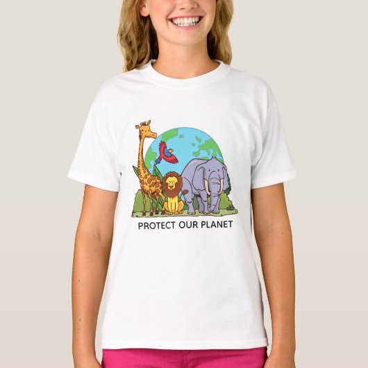 Aangepaste tekst Aarde met dieren T-shirt (Voorkant)