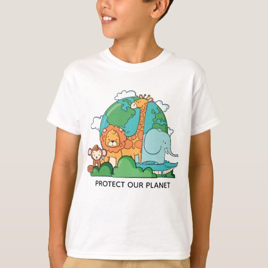 Aangepaste tekst Aarde met dieren T-shirt (Voorkant)