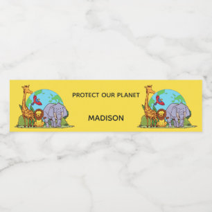 Aangepaste tekst Aarde met dieren Waterfles Etiket