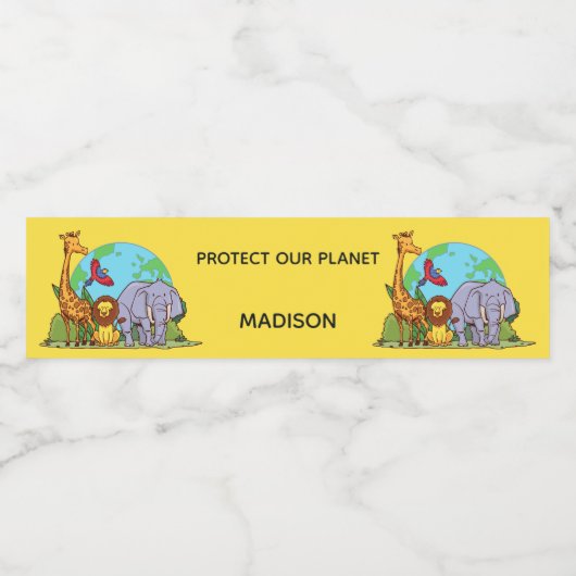 Aangepaste tekst Aarde met dieren Waterfles Etiket (Enkel label)