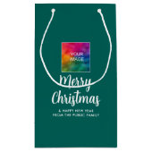 Aangepaste tekst afbeelding logo vrolijk kerstfees klein cadeauzakje (Achterkant)