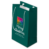 Aangepaste tekst afbeelding logo vrolijk kerstfees klein cadeauzakje (Achterkant Gekanteld)