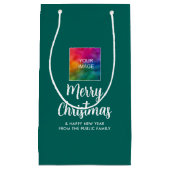 Aangepaste tekst afbeelding logo vrolijk kerstfees klein cadeauzakje (Voorkant)