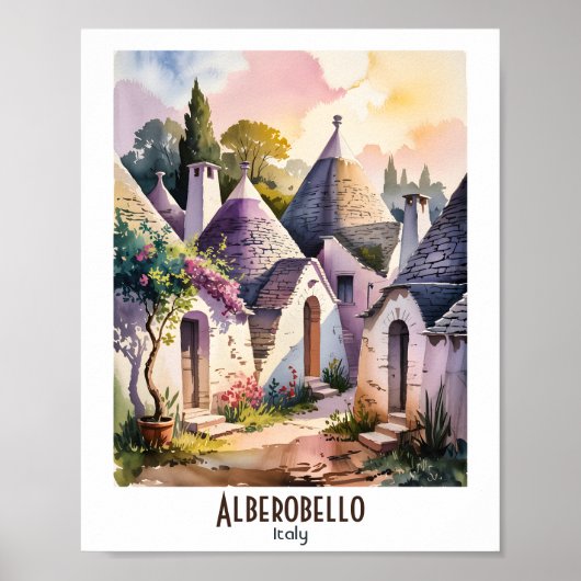 Aangepaste tekst Alberobello Italië Trulli Aquarel Poster (Voorkant)