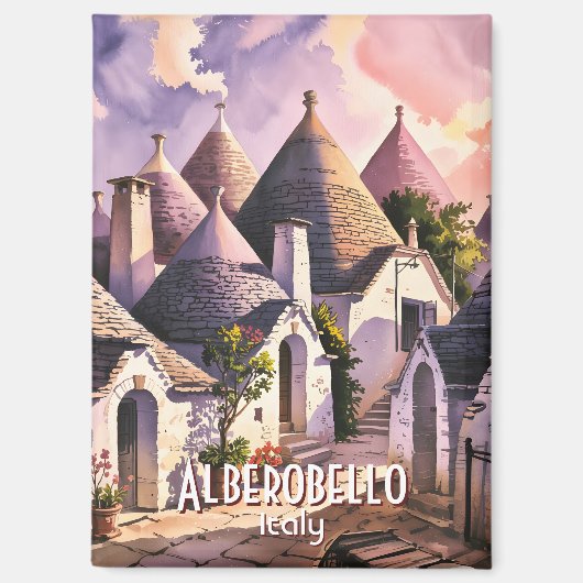 Aangepaste tekst Alberobello Puglia Trulli Waterco Magneet (Voorkant)