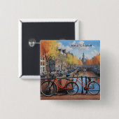 Aangepaste tekst Amsterdam Vierkante Button 5,1 Cm (Voorkant /achterkant)
