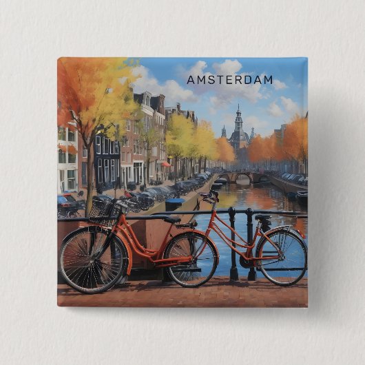Aangepaste tekst Amsterdam Vierkante Button 5,1 Cm (Voorkant)