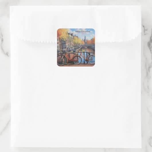 Aangepaste tekst Amsterdam Vierkante Sticker (Tas)