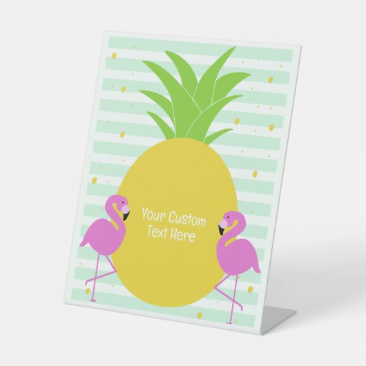 Aangepaste tekst Ananas Flamingo's Reclamebord Met Voetstuk (Voorkant)