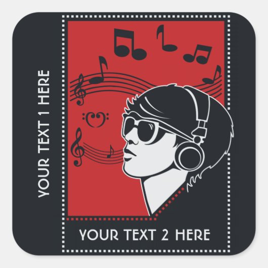 Aangepaste tekst Art Deco Music-stickers Vierkante Sticker (Voorkant)