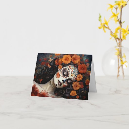 Aangepaste tekst 💀 Artful La Calavera Catrina Kaart (Gele Bloem)