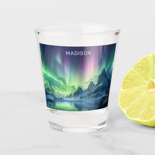 Aangepaste tekst Aurora Borealis Shot Glas (Voorkant)