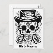 Aangepaste tekst 💀 B/W (kleur je eigen) Día de Mu Briefkaart (Voorkant / Achterkant)