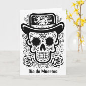 Aangepaste tekst 💀 B/W (kleur je eigen) Día de Mu Kaart (Gele Bloem)