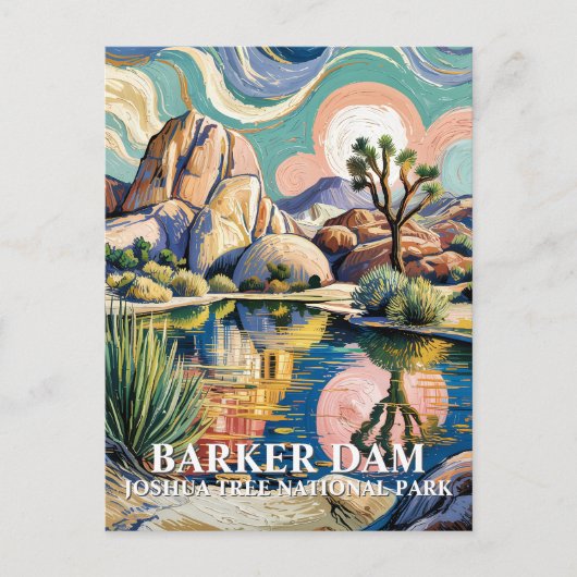 Aangepaste tekst Barker Dam Joshua Tree Van Gogh W Briefkaart (Voorkant)