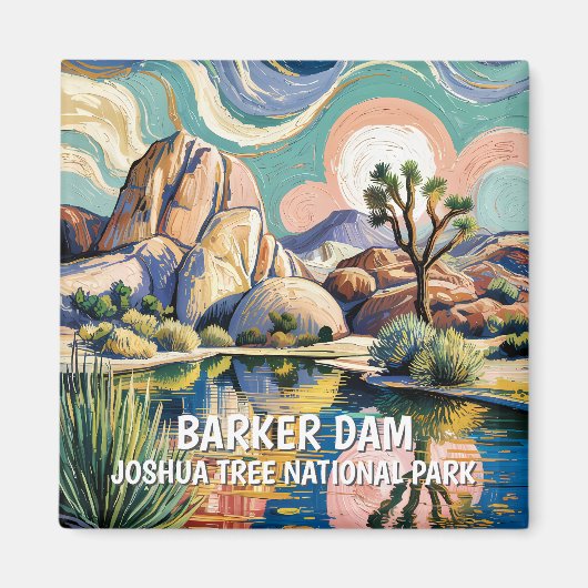 Aangepaste tekst Barker Dam Joshua Tree Van Gogh W Magneet (Voorkant)