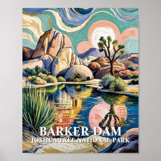 Aangepaste tekst Barker Dam Joshua Tree Van Gogh W Poster (Voorkant)