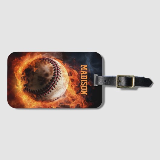 Aangepaste tekst Baseball on Fire Bagagelabel (Voorkant (horizontaal))