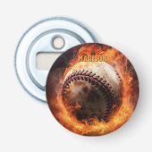 Aangepaste tekst Baseball on Fire Button Flesopener (Voorkant)