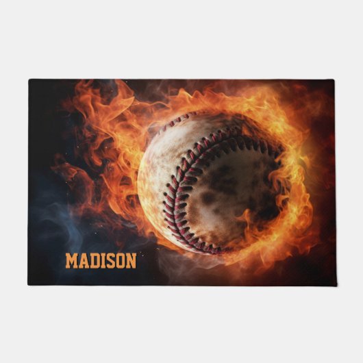 Aangepaste tekst Baseball on Fire Deurmat (Voorkant)