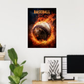 Aangepaste tekst Baseball on Fire Poster (Thuiskantoor)