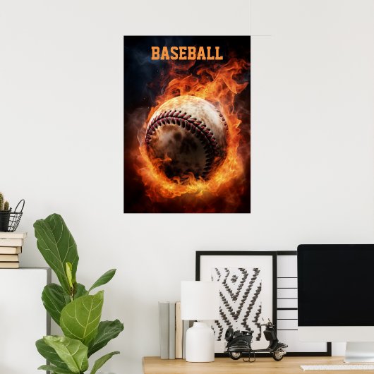 Aangepaste tekst Baseball on Fire Poster (Thuiskantoor)