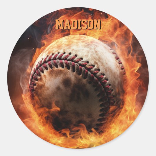 Aangepaste tekst Baseball on Fire Ronde Sticker (Voorkant)