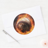 Aangepaste tekst Baseball on Fire Ronde Sticker (Envelop)