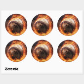 Aangepaste tekst Baseball on Fire Ronde Sticker (Vel)