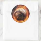 Aangepaste tekst Baseball on Fire Ronde Sticker (Tas)