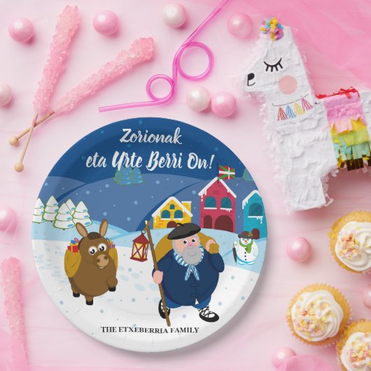 Aangepaste tekst Baskische kerstsneeuwscène Olentz Papieren Bordje (Feest)
