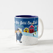 Aangepaste tekst Baskische kerstsneeuwscène Olentz Tweekleurige Koffiemok (Voorkant rechts)