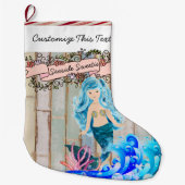 Aangepaste tekst/Beach Island Ocean Mermaid Glitte Grote Kerstsok (Voorkant)