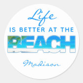 Aangepaste tekst BEACH Ronde Sticker (Voorkant)