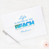 Aangepaste tekst BEACH Ronde Sticker (Envelop)