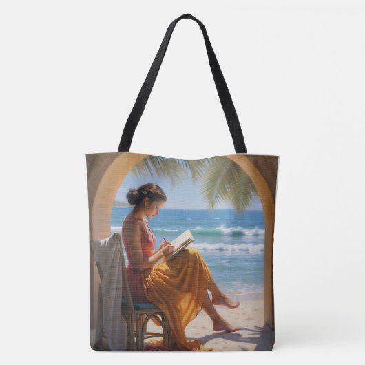 Aangepaste tekst Beachside Beauty Canvas tas (Achterkant)