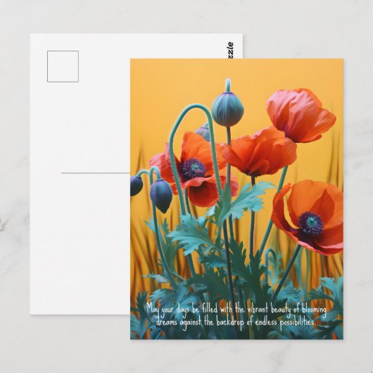 Aangepaste tekst betoverende rode papavers briefkaart (Voorkant / Achterkant)