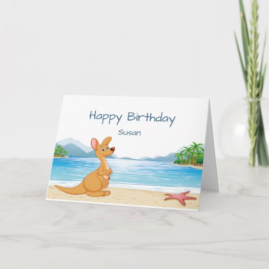 Aangepaste tekst Birthday Fun Australia Kangaroo B Kaart (Voorkant)