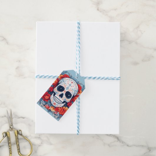 Aangepaste tekst blauw en rood Día de Muertos Cadeaulabel (Met Touw)