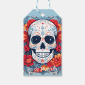 Aangepaste tekst blauw en rood Día de Muertos Cadeaulabel (Voorkant)