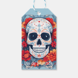 Aangepaste tekst blauw en rood Día de Muertos Cadeaulabel