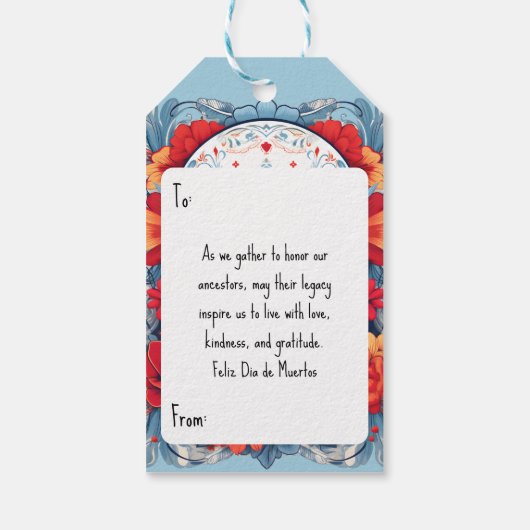 Aangepaste tekst blauw en rood Día de Muertos Cadeaulabel (Achterkant)