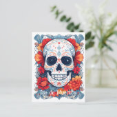Aangepaste tekst blauw en rood Día de Muertos Feestdagenkaart (Staand voorkant)