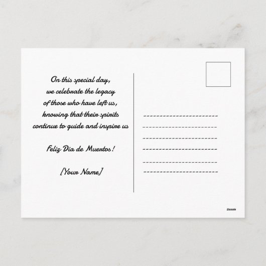 Aangepaste tekst blauw en rood Día de Muertos Feestdagenkaart (Achterkant)