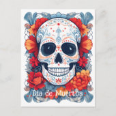 Aangepaste tekst blauw en rood Día de Muertos Feestdagenkaart (Voorkant)