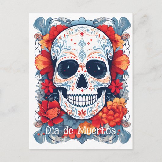 Aangepaste tekst blauw en rood Día de Muertos Feestdagenkaart (Voorkant)